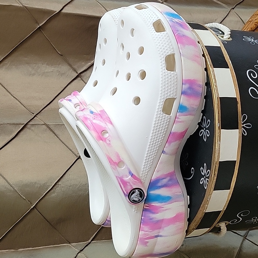 VGUC- CROCS Classic Platform Dream Clog in RARE White/Purple - Picture 4 of 11